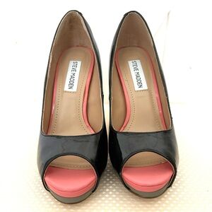 Steve Madden Black, Gray and Pink Peep Toe Heels 6